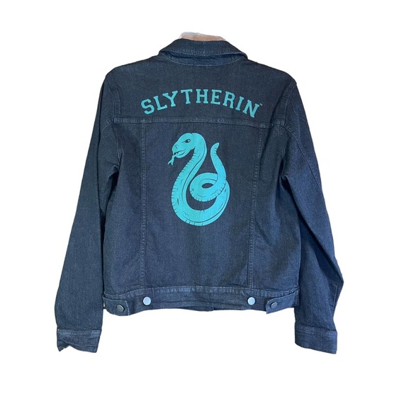 Harry Potter Jackets & Blazers - Harry Potter Slytherin Sz M Denim Jean Jacket Dark Gray/Black Hot Topic NEW